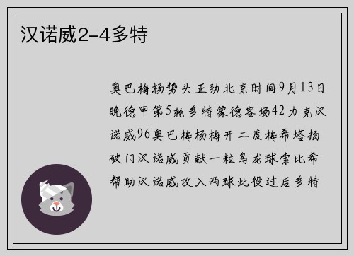 汉诺威2-4多特