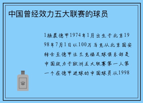 中国曾经效力五大联赛的球员